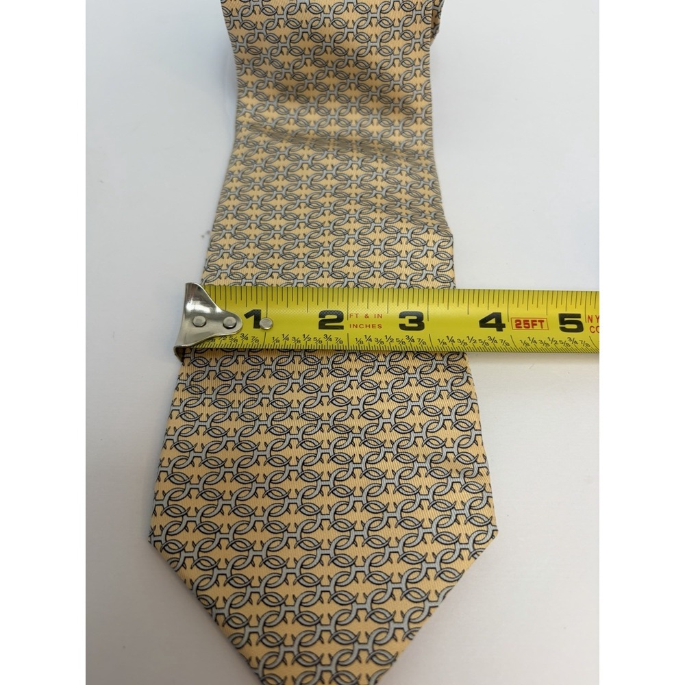 Hermes Interlocking H Yellow and Blue 100% Silk Tie #5147 HA 62 Inches Long - Picture 3 of 6